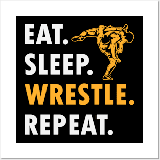 Eat Sleep Wrestle Repeat Wrestler Funny Wrestling Posters and Art